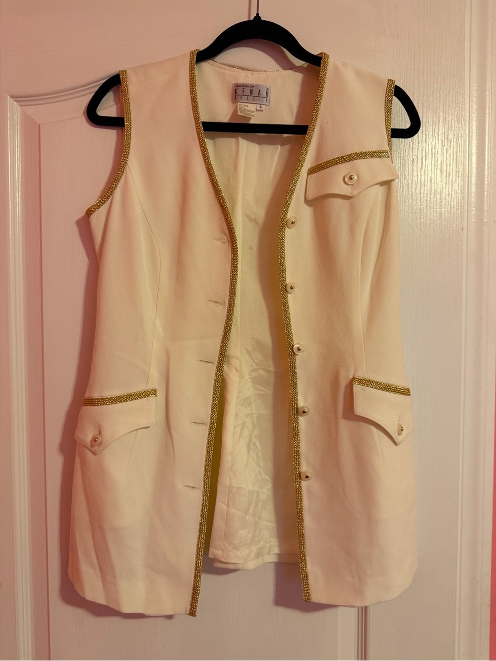 Vintage Ann Tjian for Kenar Cream Sleeveless Vest with Gold Trim